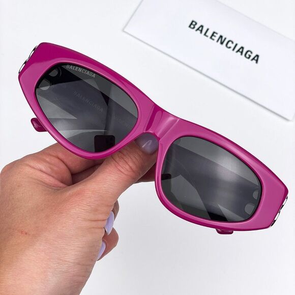 Balenciaga BB0095S 017 Sunglasses Fuchsia Pink Silver Grey Cat Eye Unisex